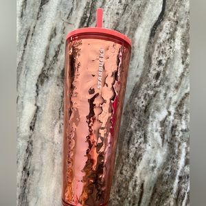 Coral Reflective Starbucks Cold Cup with Divet Decor (24oz)
